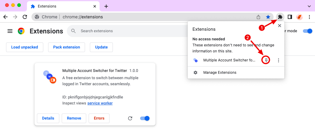 TwSwitcher chrome extension install pin